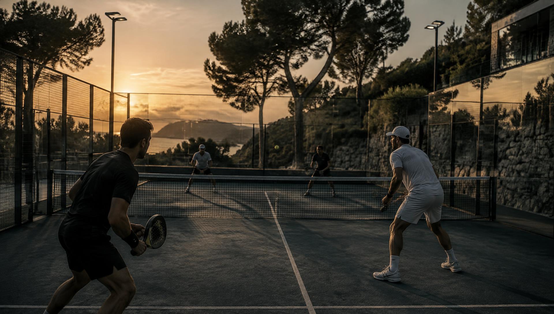 Pista de pádel al atardecer en Mallorca